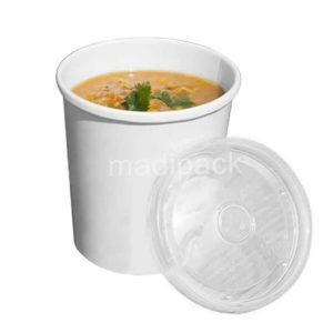 Bol à soupe rond en carton blanc avec couvercle