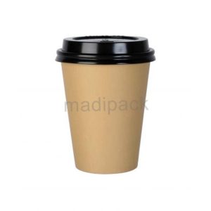 100 tasses à café en papier kraft avec couvercle noir