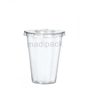 100 tasses transparentes de 11 oz/330 ml avec couvercle plat