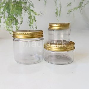 Pots en plastique PET transparent avec couvercle en aluminium doré