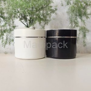 Pot en plastique blanc/noir avec anneau argenté