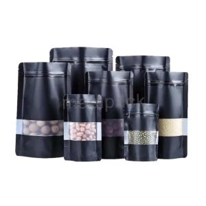 Doypack® Kraft noir satiné avec fenêtre