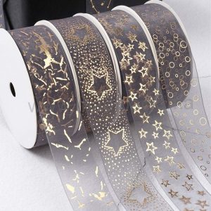 Ruban d'organza imprimé en feuille d'or pour l'emballage