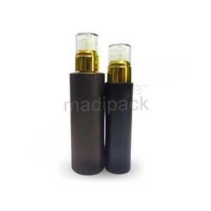 Bouteilles en verre givré noir Laura avec pompe dorée