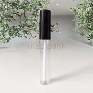 Tube brillant rond et transparent avec un capuchon noir