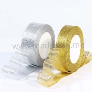 Ruban pailleté or/argent pour emballage -25 mm