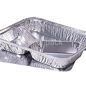 100 barquettes scellables en aluminium avec 3 compartiments et couvercles