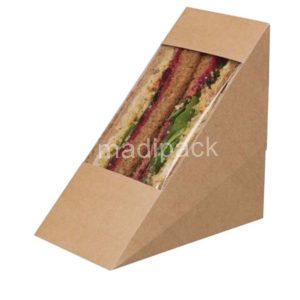 Boîte triangulaire DOUBLE sandwich kraft marron avec fenêtre
